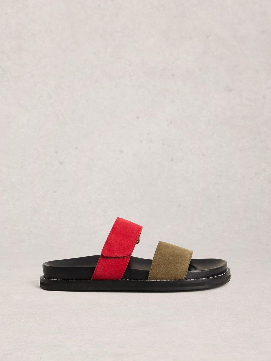 Zweiriemen-Sandalen aus farbigem Veloursleder