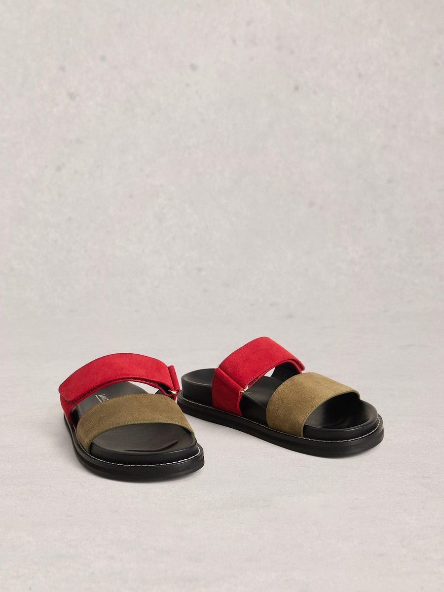 Zweiriemen-Sandalen aus farbigem Veloursleder