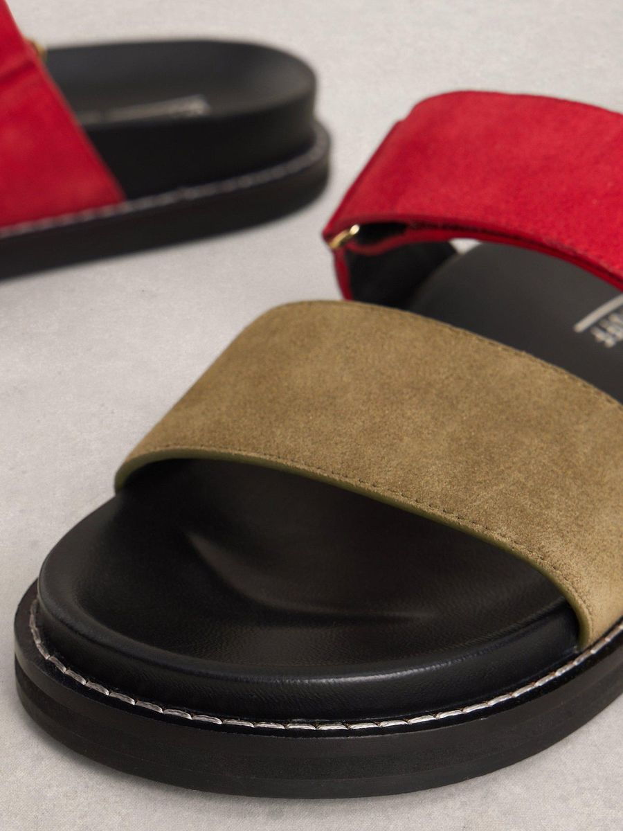 Zweiriemen-Sandalen aus farbigem Veloursleder