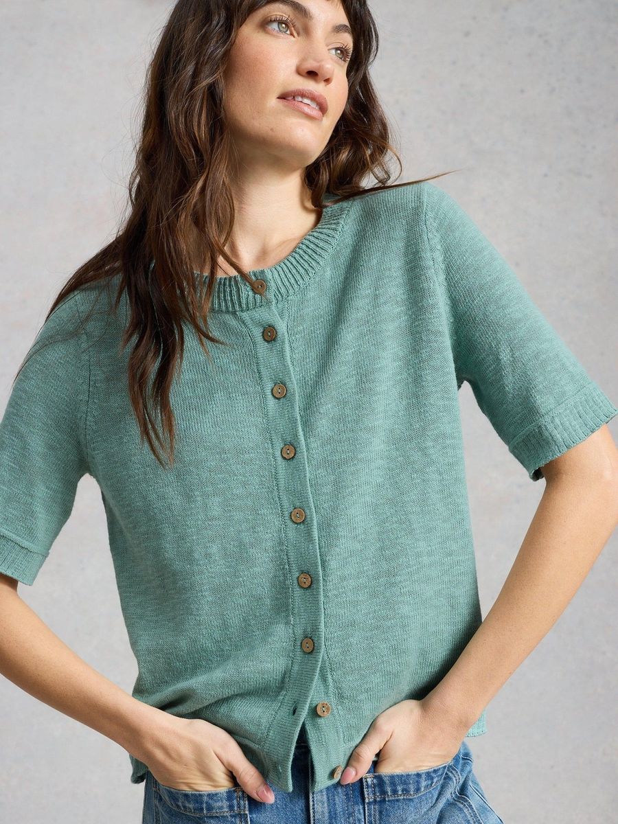 Kurzarm-Cardigan mit Rundhalsausschnitt