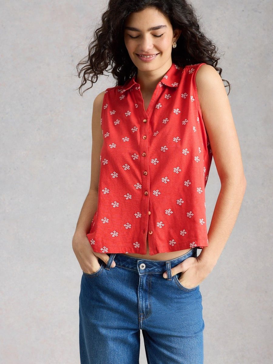 Ärmellose Bluse mit Stickereien