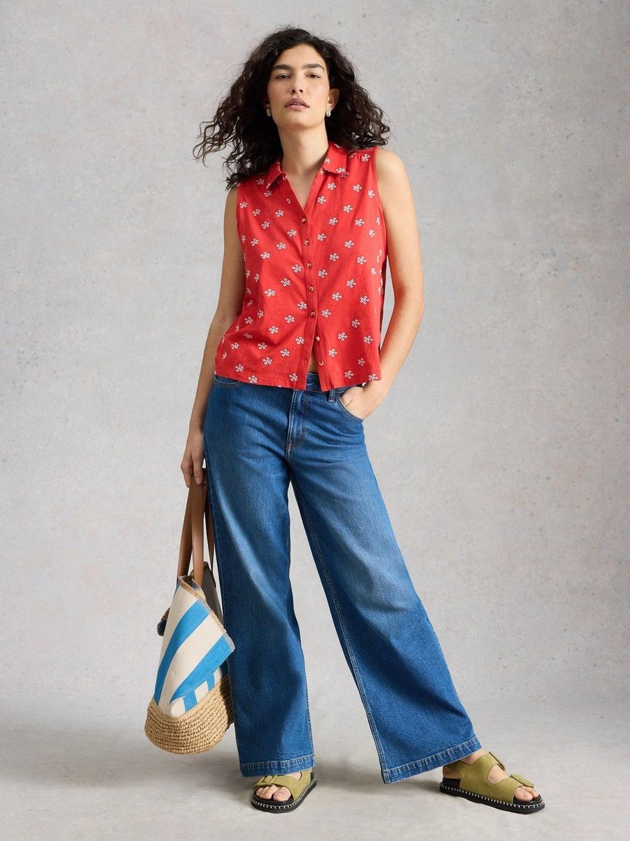 Ärmellose Bluse mit Stickereien