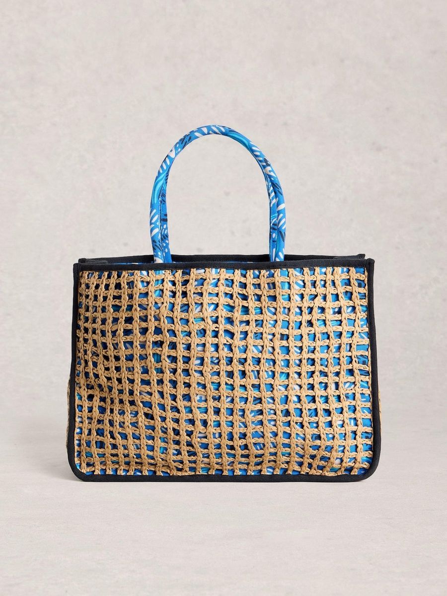 Gewebter Raffia-Shopper mit Blumenmuster