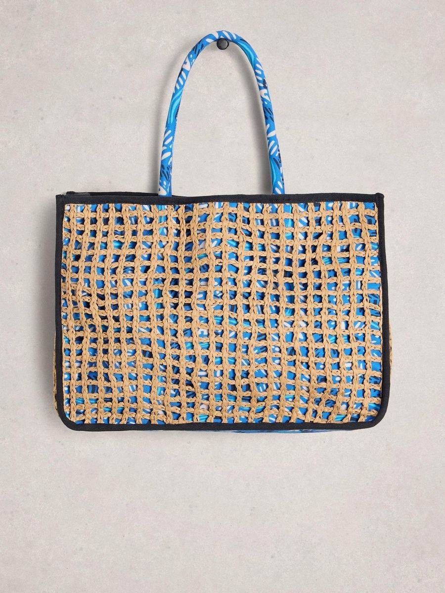 Gewebter Raffia-Shopper mit Blumenmuster
