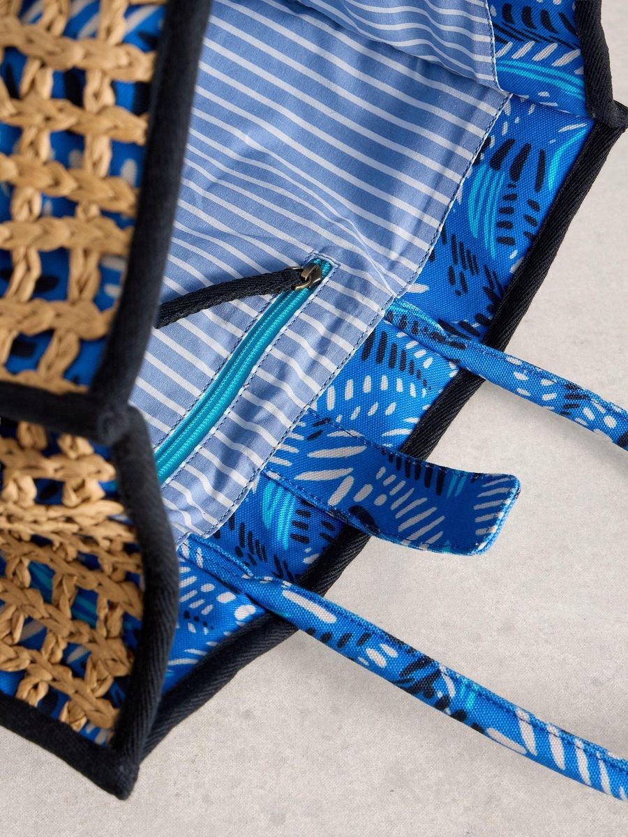 Gewebter Raffia-Shopper mit Blumenmuster