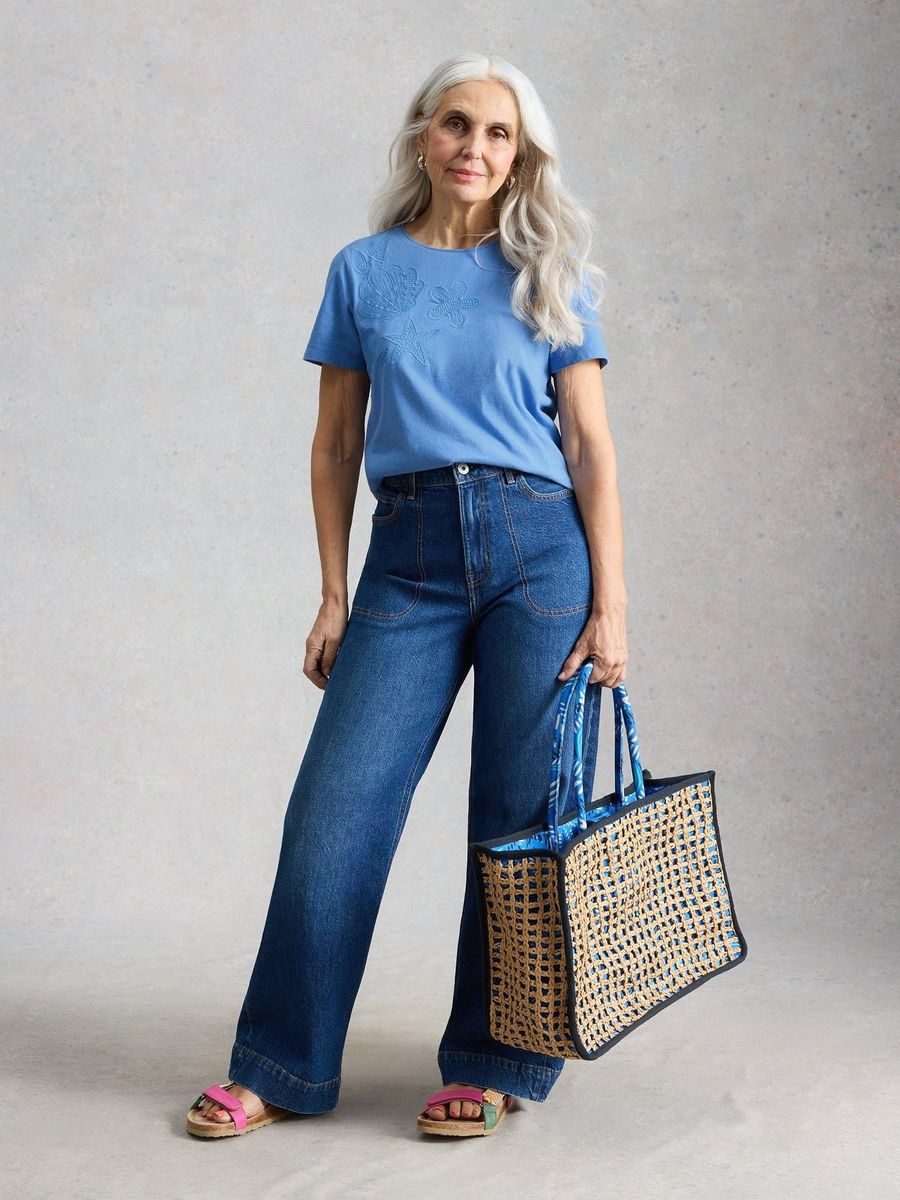 Besticktes Baumwollshirt mit Muschelmotiv