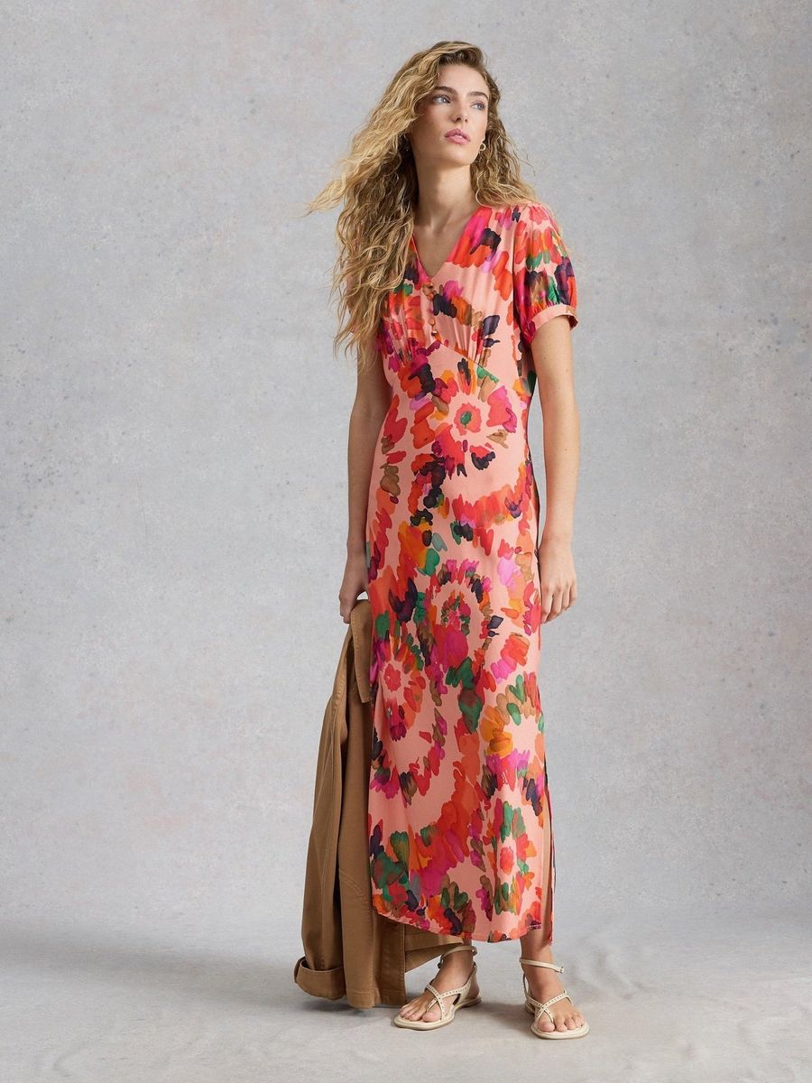 Farbenfrohes Floral-Maxikleid mit Empire-Taille