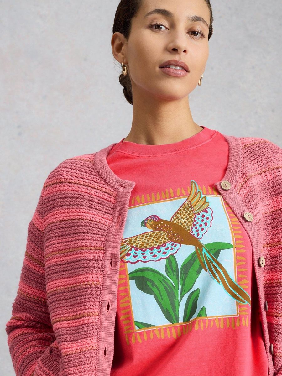Grafik-T-Shirt mit tropischem Vogelprint