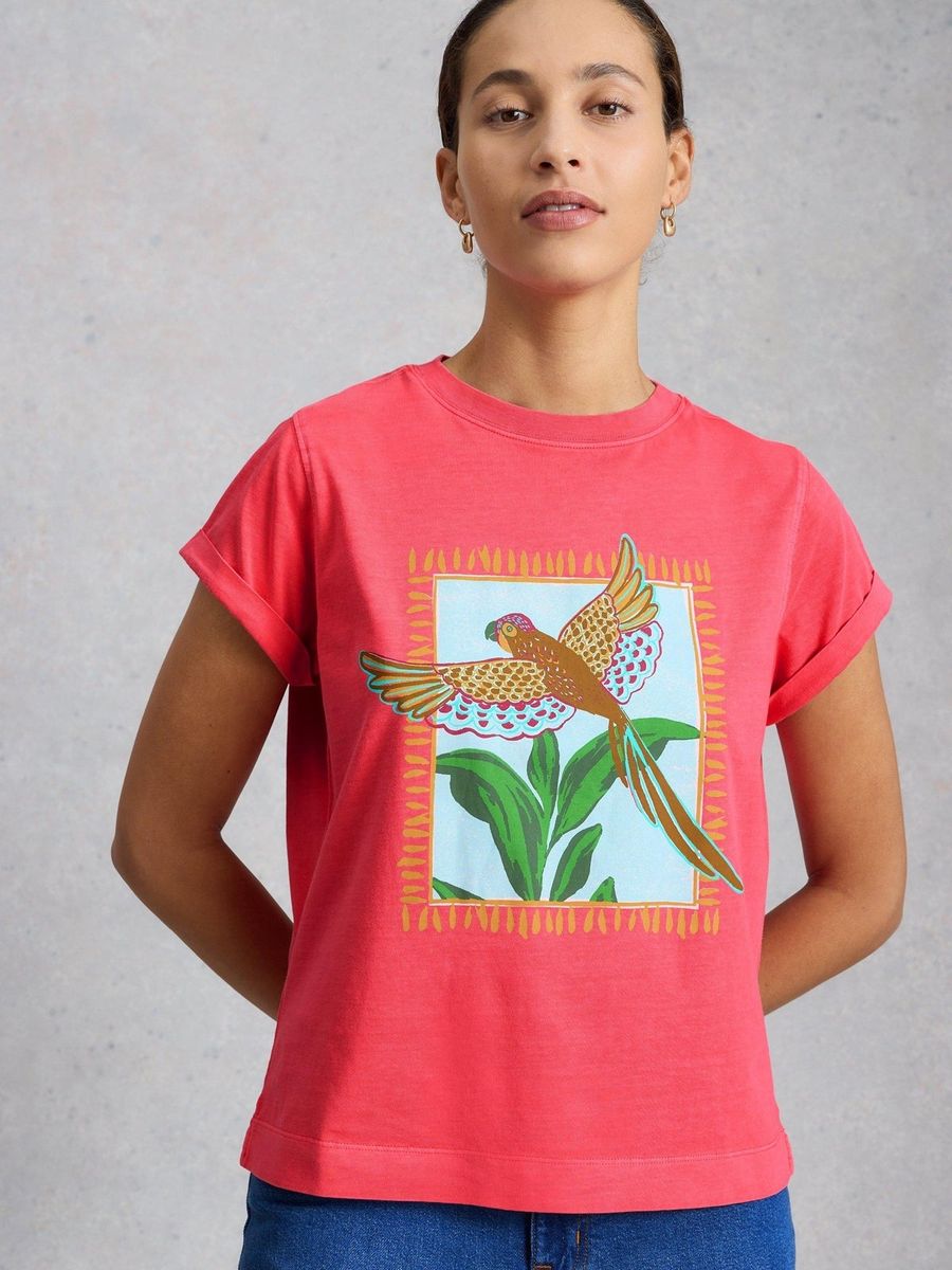 Grafik-T-Shirt mit tropischem Vogelprint