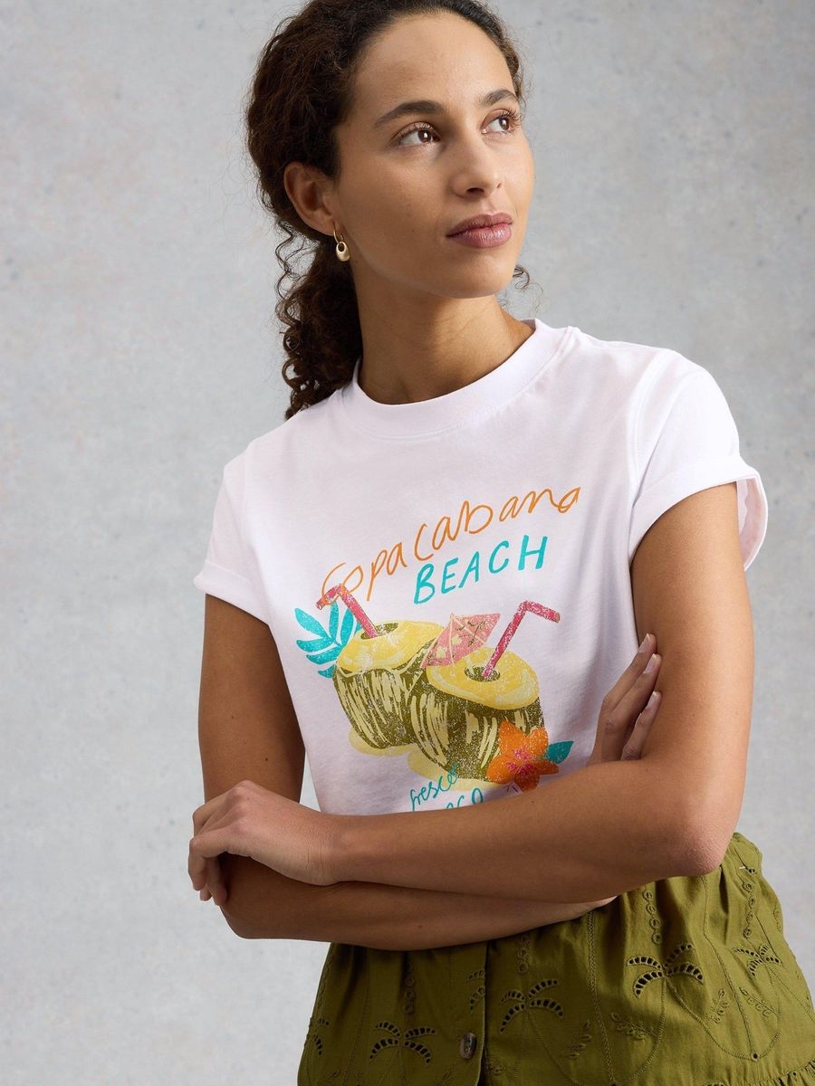 Grafik-T-Shirt mit tropischem Kokosnuss-Print