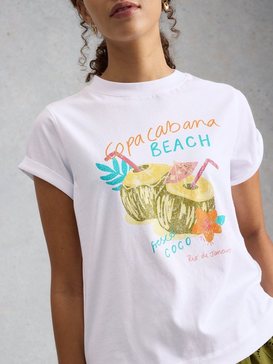 Grafik-T-Shirt mit tropischem Kokosnuss-Print