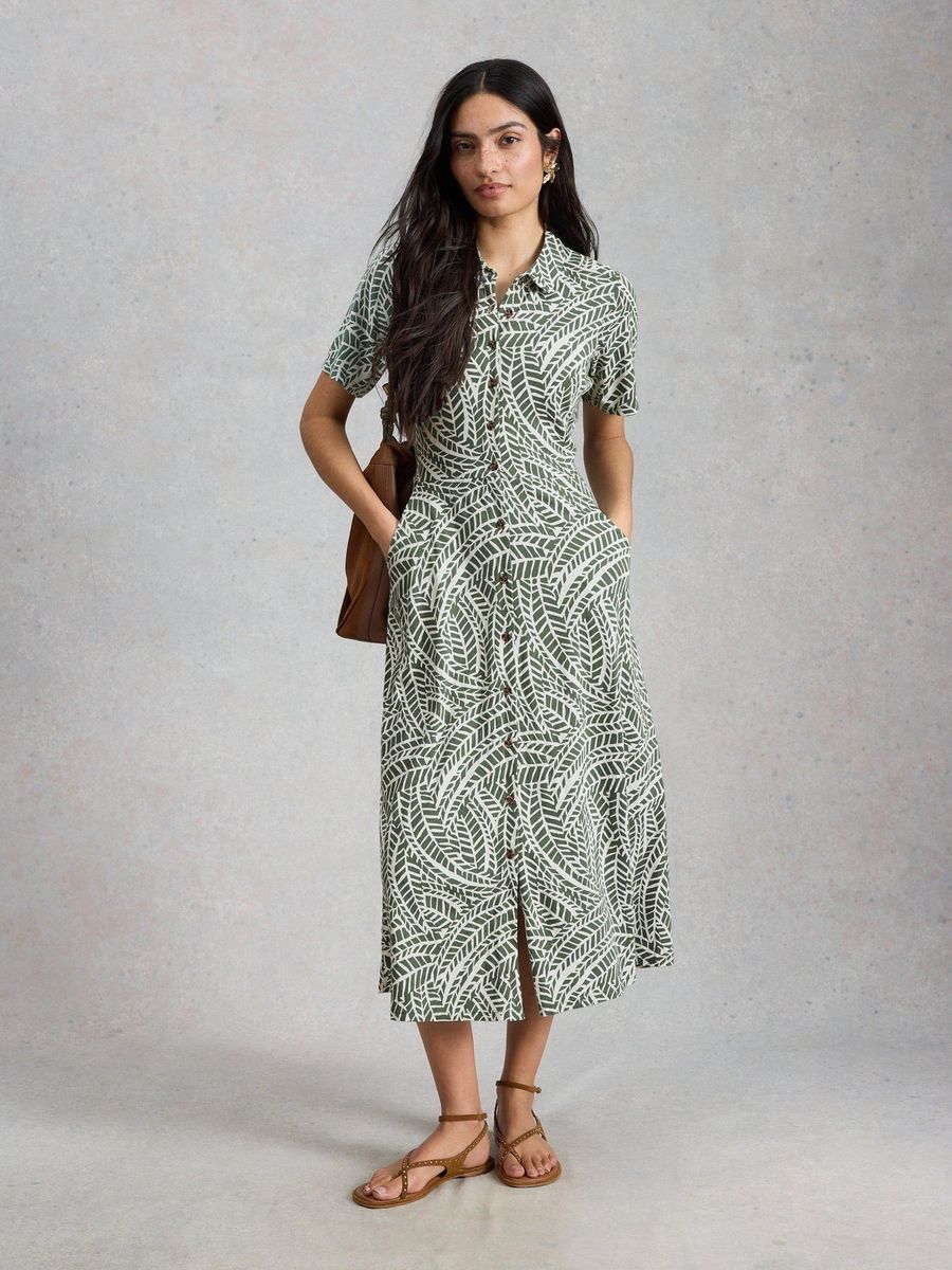 Bedrucktes Midi-Blusenkleid aus Jersey