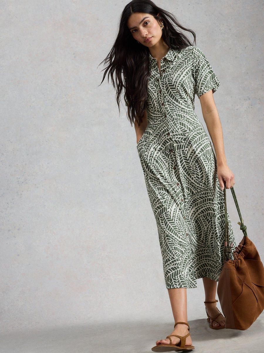 Bedrucktes Midi-Blusenkleid aus Jersey
