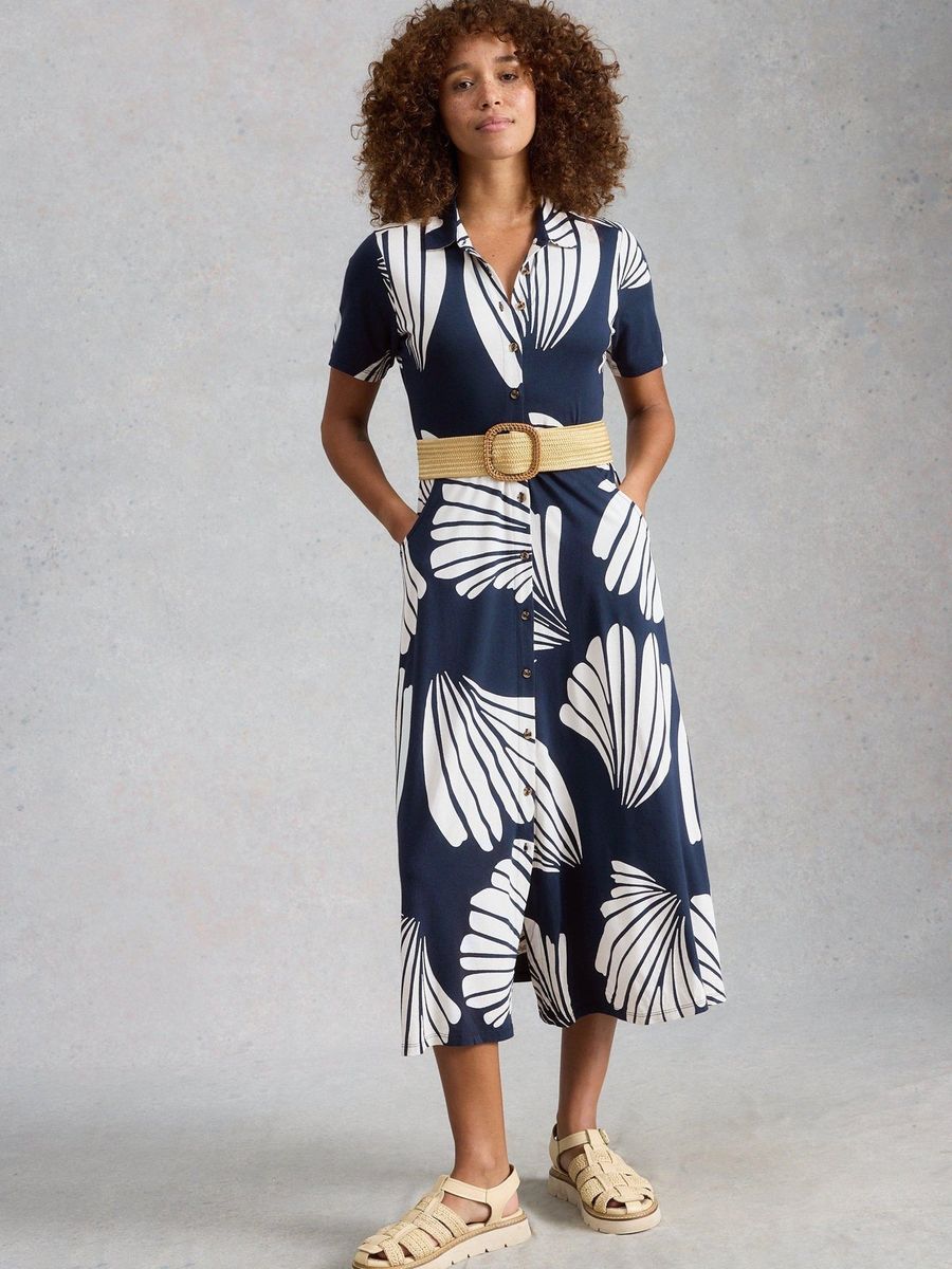 Jersey-Blusenkleid mit Muschel-Print