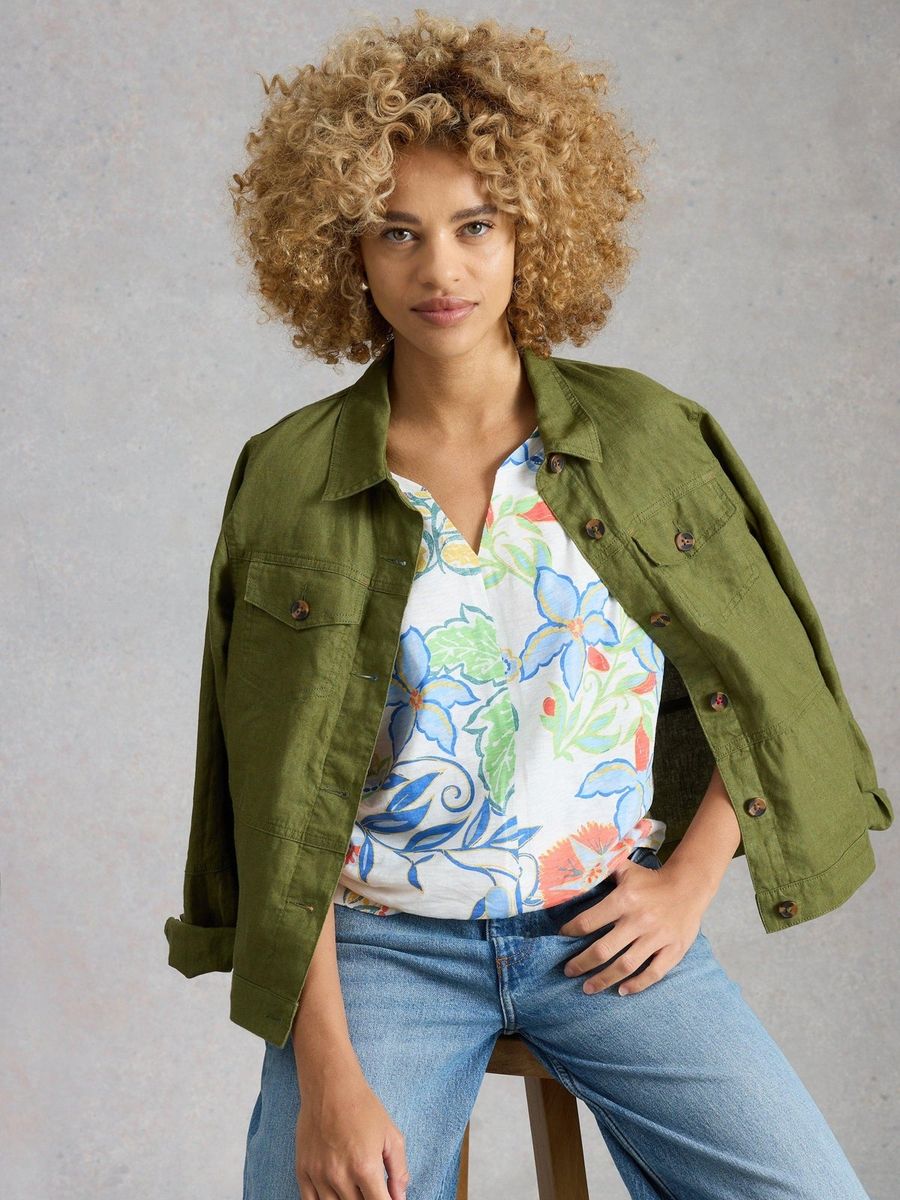 Baumwoll-T-Shirt mit Blumenprint und Keilausschnitt