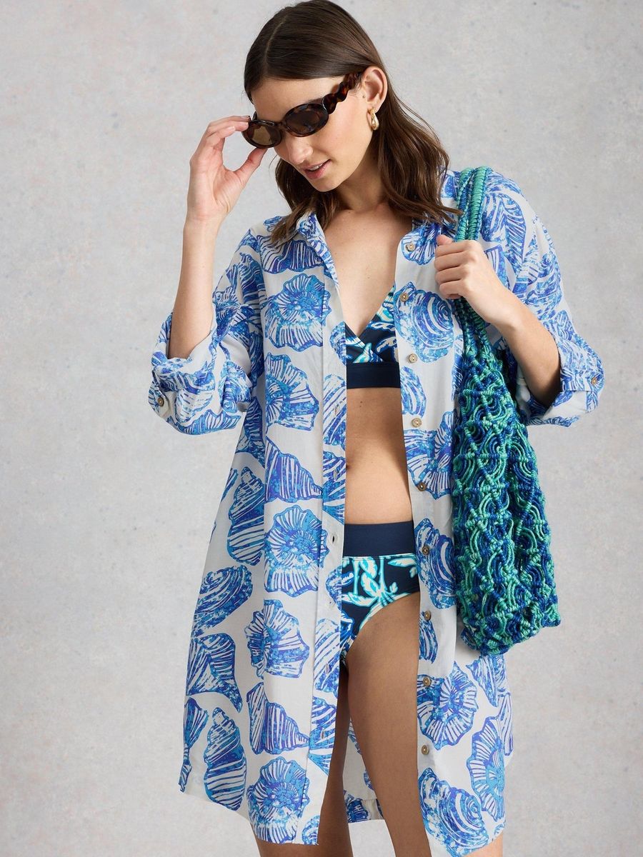Strandblusenkleid mit Muschel-Print