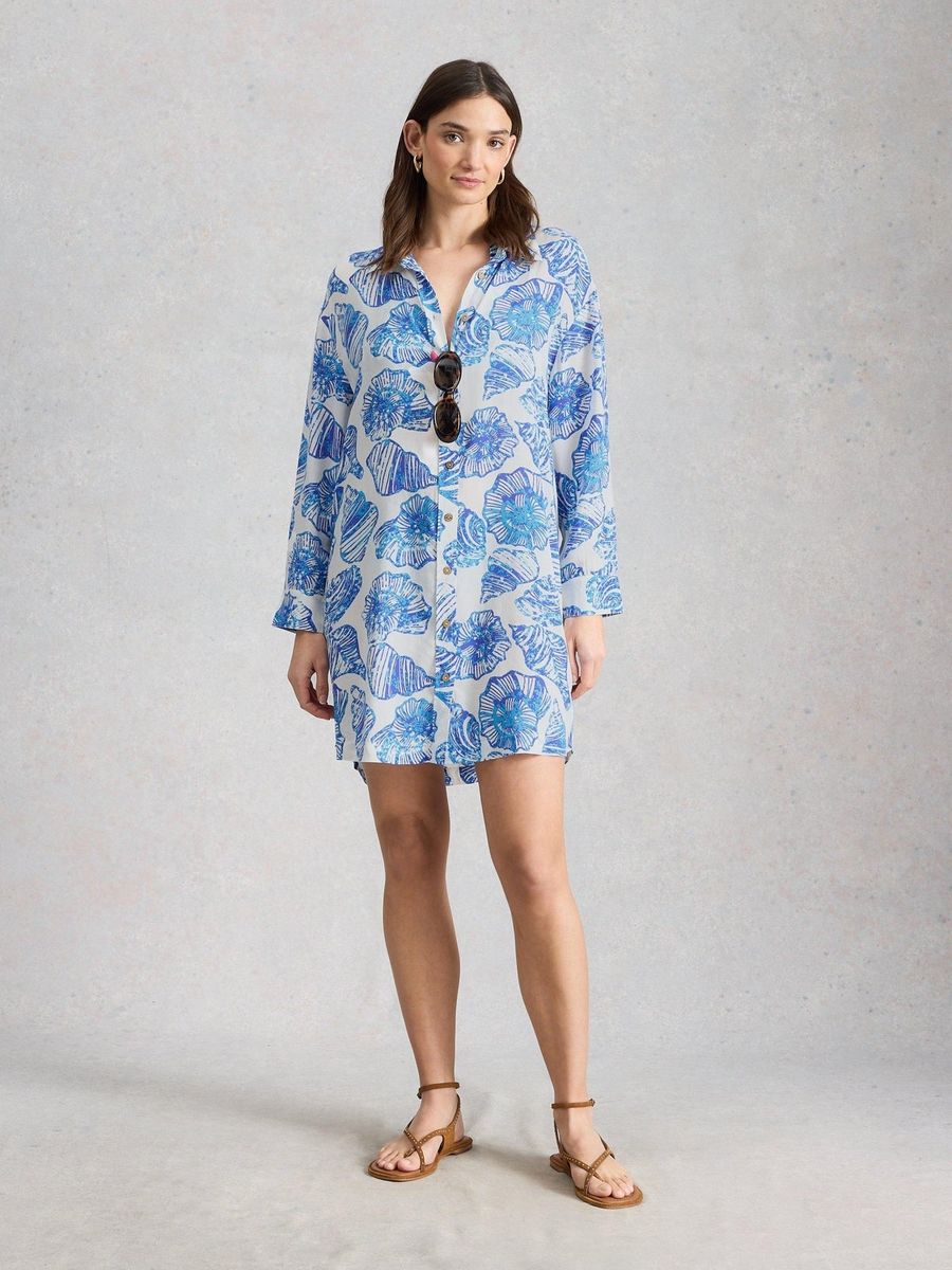 Strandblusenkleid mit Muschel-Print