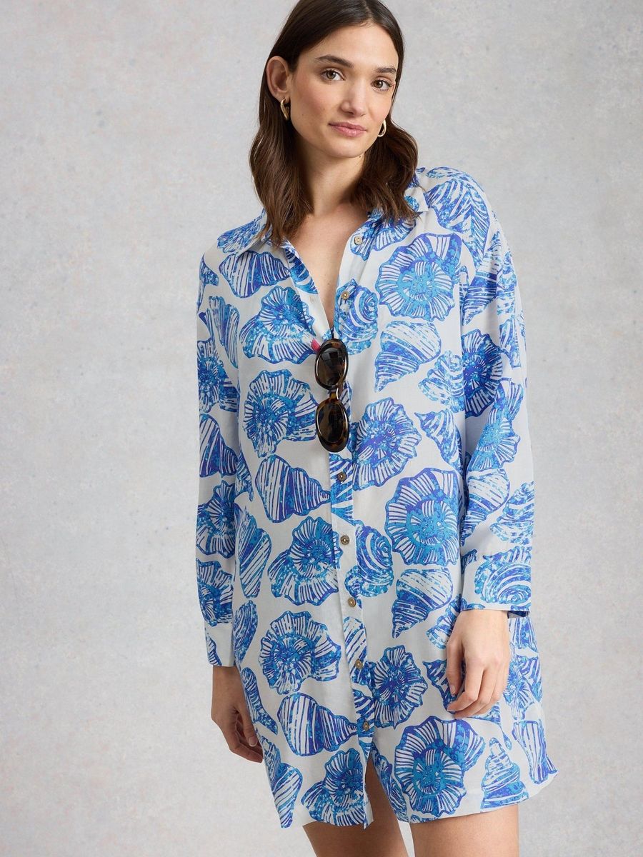 Strandblusenkleid mit Muschel-Print