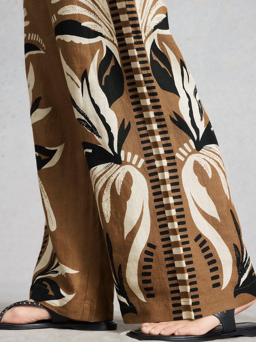 Bedruckte Leinenhose mit weitem Bein