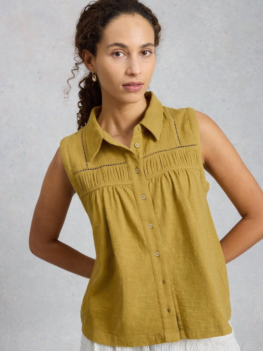 Ärmellose Bio-Baumwollbluse mit Raffungen