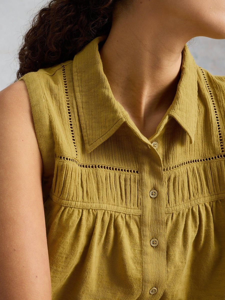 Ärmellose Bio-Baumwollbluse mit Raffungen