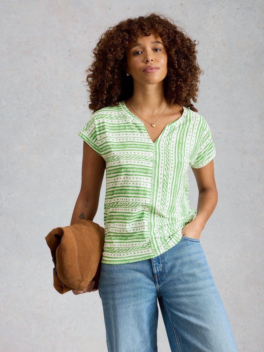 Gestreiftes Baumwollshirt mit Keilausschnitt