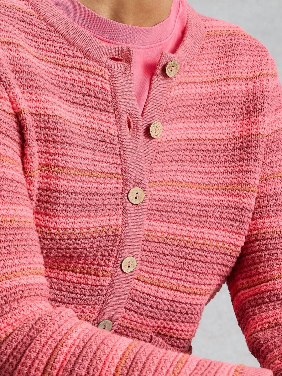 Gestreifte Bio-Baumwoll-Strickjacke mit Struktur