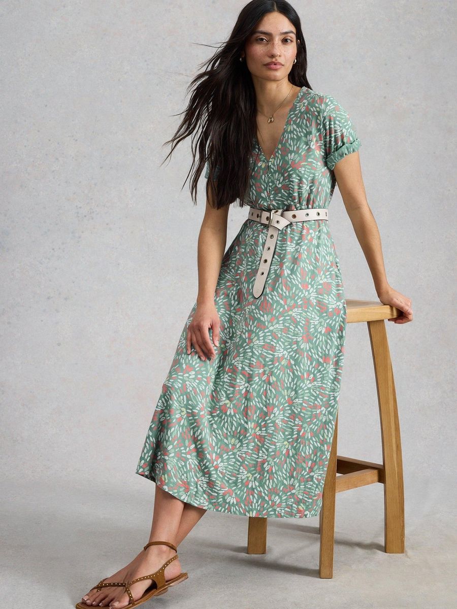 Jersey-Midikleid mit abstraktem Print