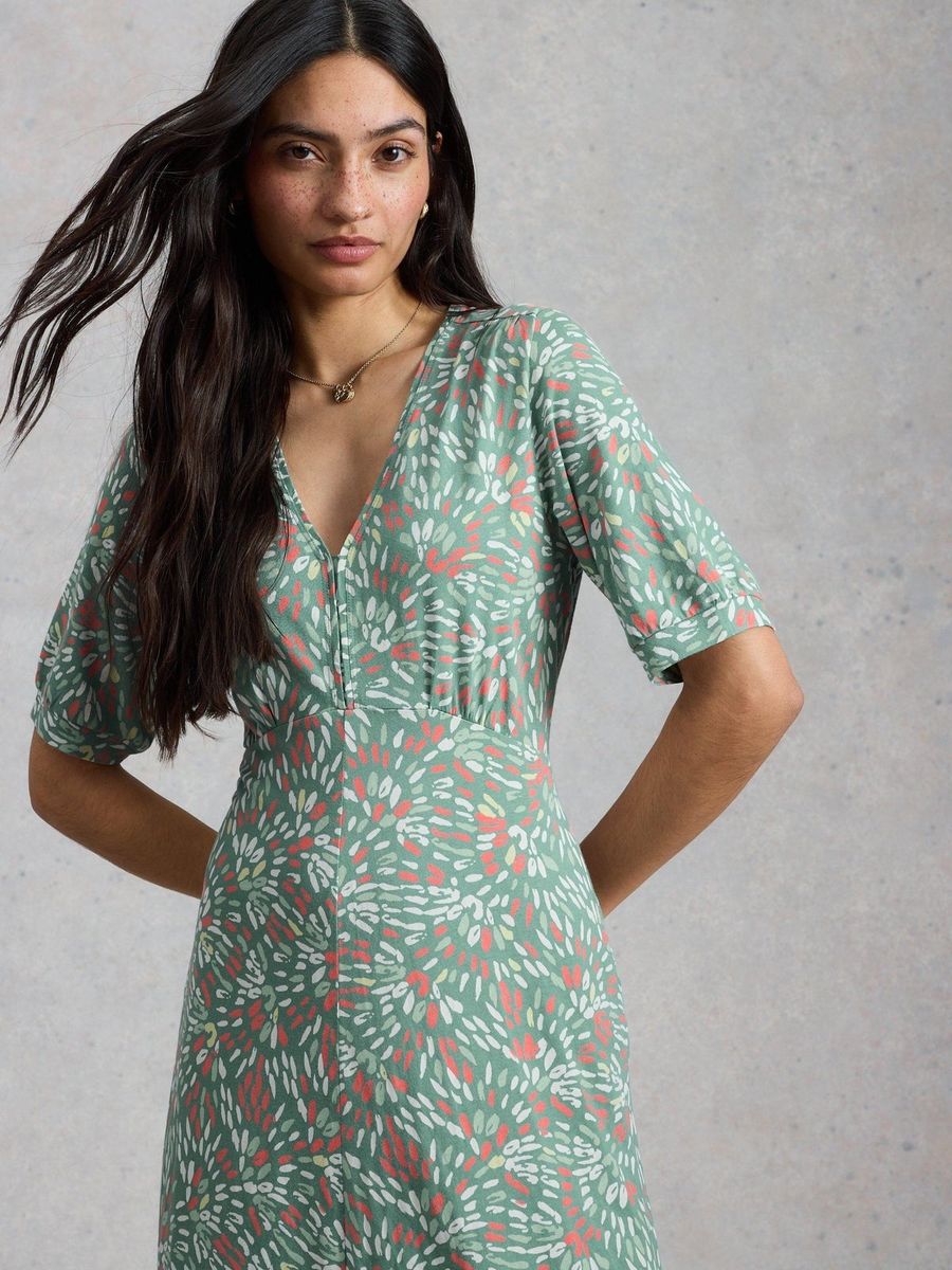 Jersey-Midikleid mit abstraktem Print