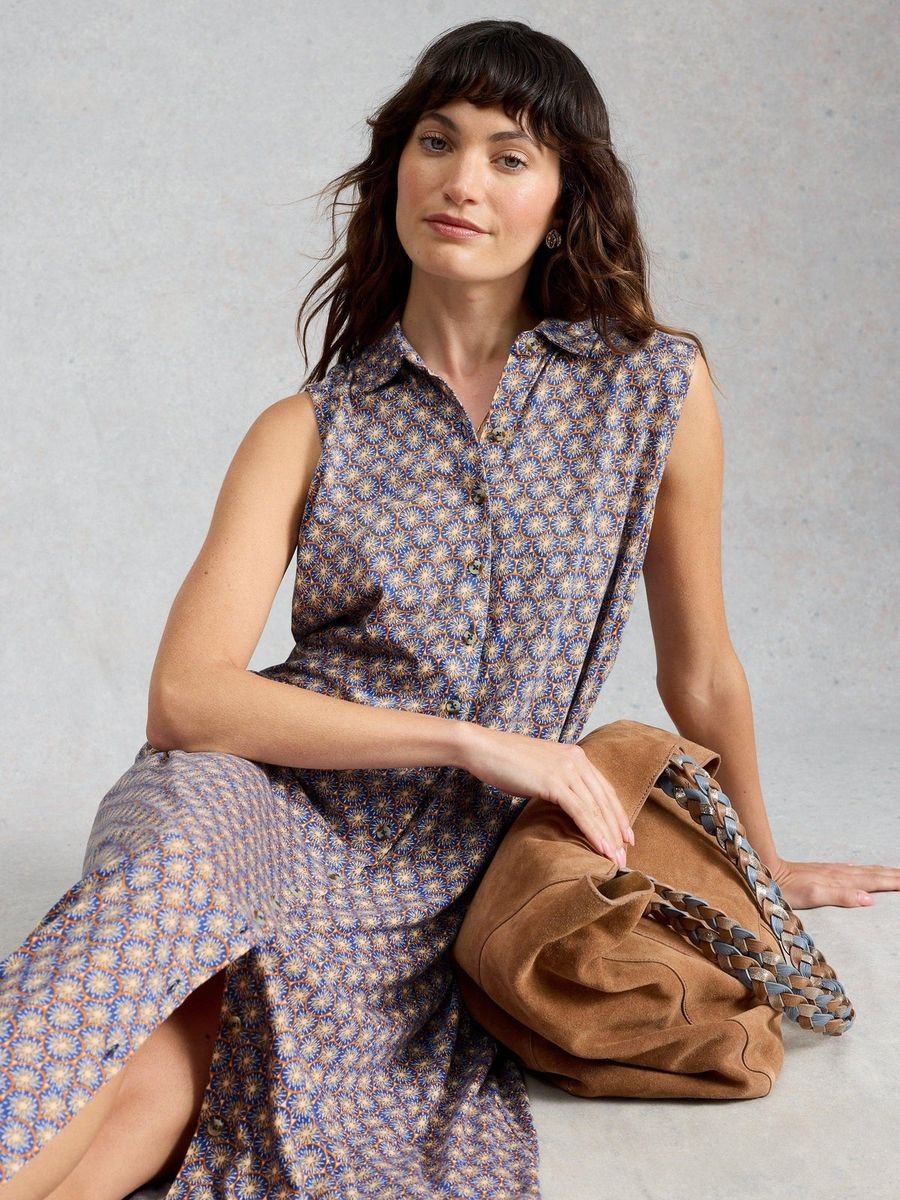 Ärmelloses Maxi-Kleid mit geometrischem Muster