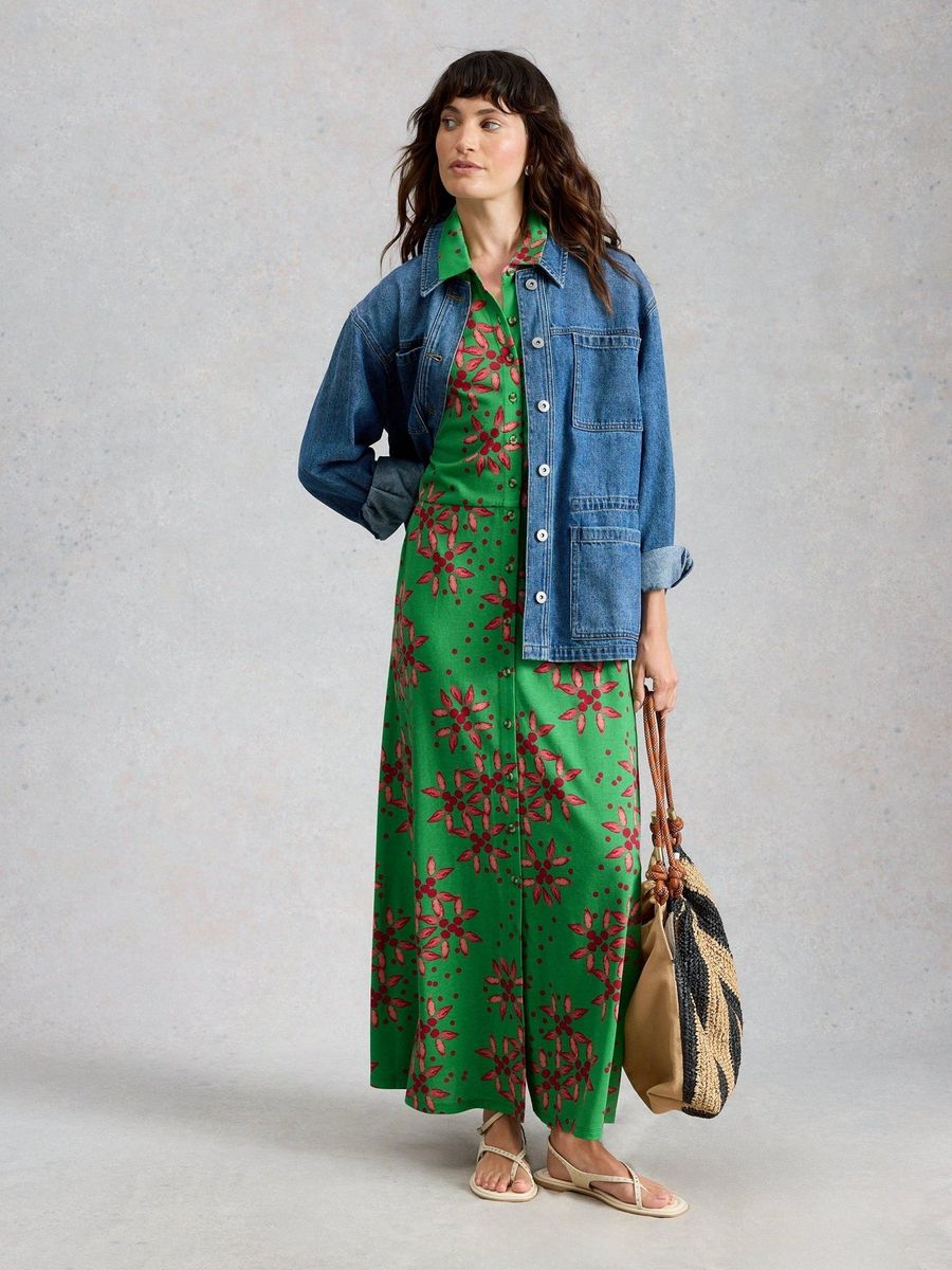 Durchgeknöpftes Maxi-Blusenkleid mit Muster
