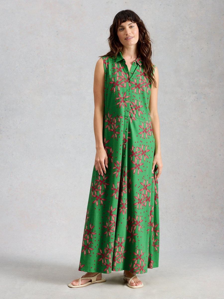 Durchgeknöpftes Maxi-Blusenkleid mit Muster