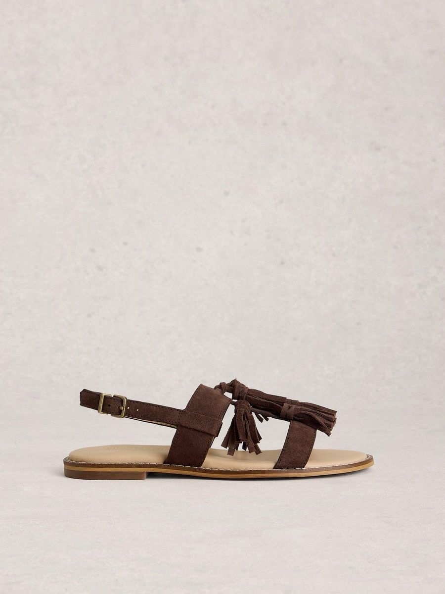 Wildleder-Slingback-Sandalen mit Quasten