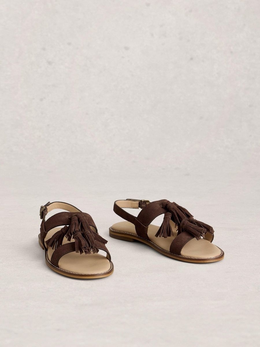 Wildleder-Slingback-Sandalen mit Quasten