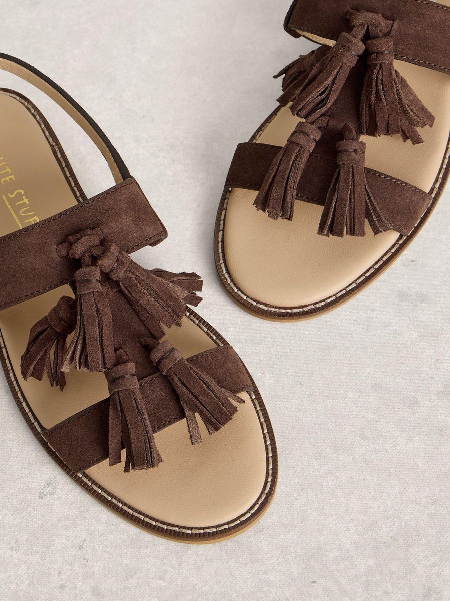 Wildleder-Slingback-Sandalen mit Quasten