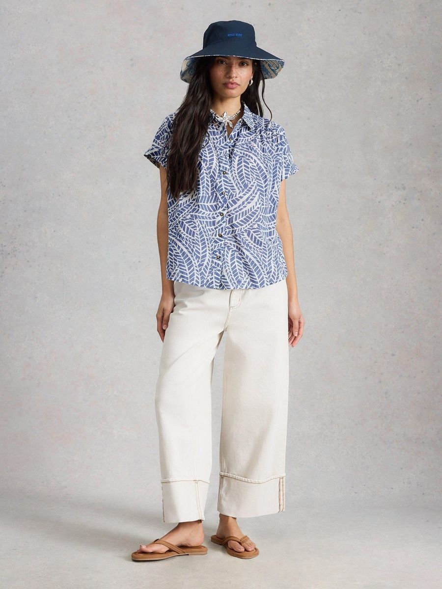 Bio-Baumwollbluse mit Blattmuster