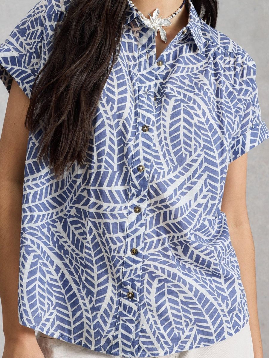 Bio-Baumwollbluse mit Blattmuster