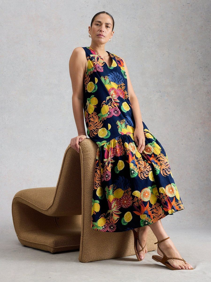 Midikleid mit Zitrusprint aus Baumwolle