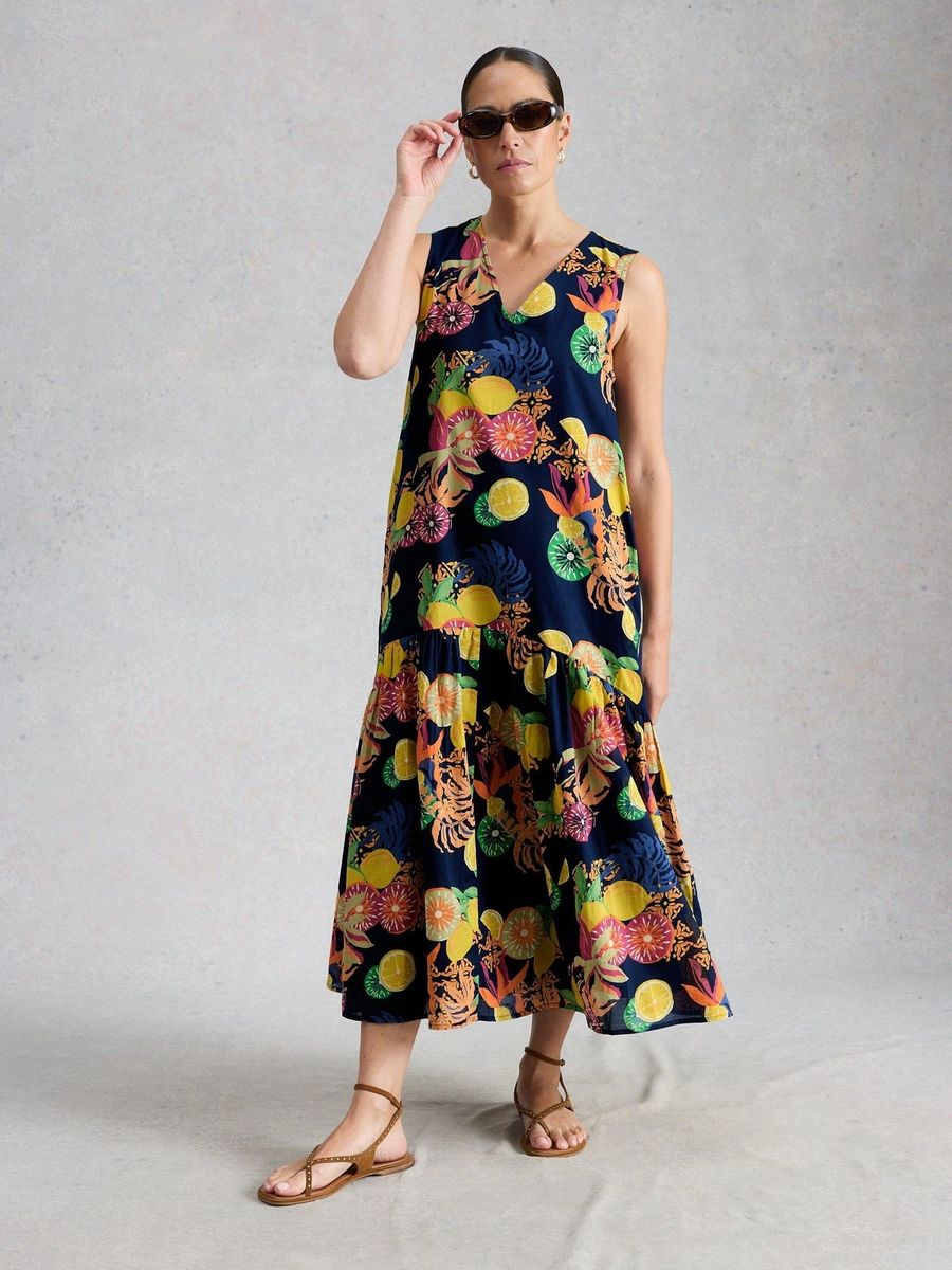 Midikleid mit Zitrusprint aus Baumwolle