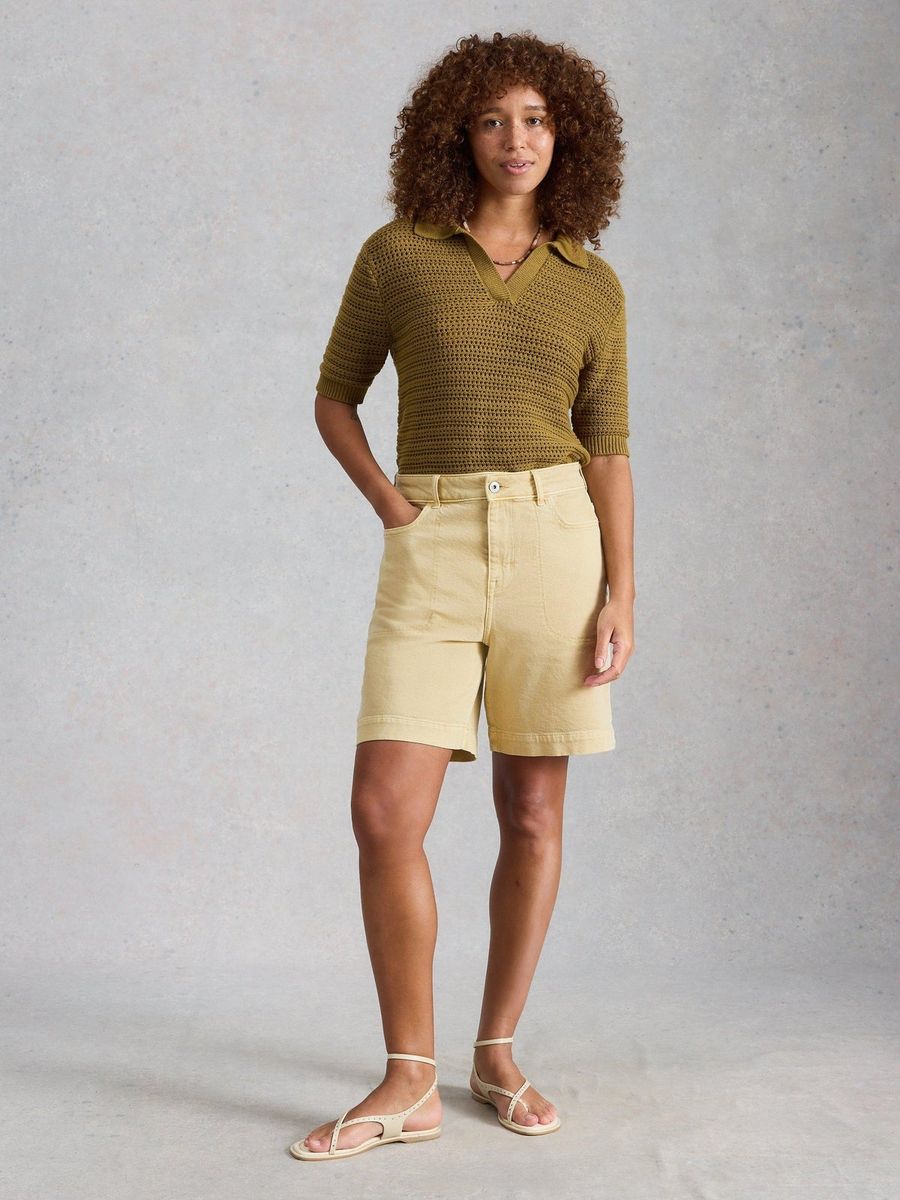 Hochtaillierte Denim-Bermudashorts