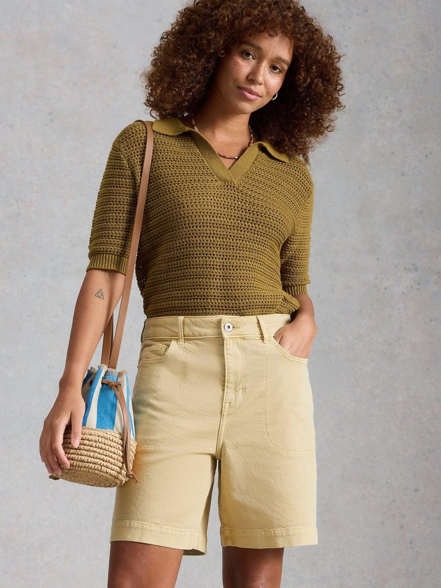 Hochtaillierte Denim-Bermudashorts
