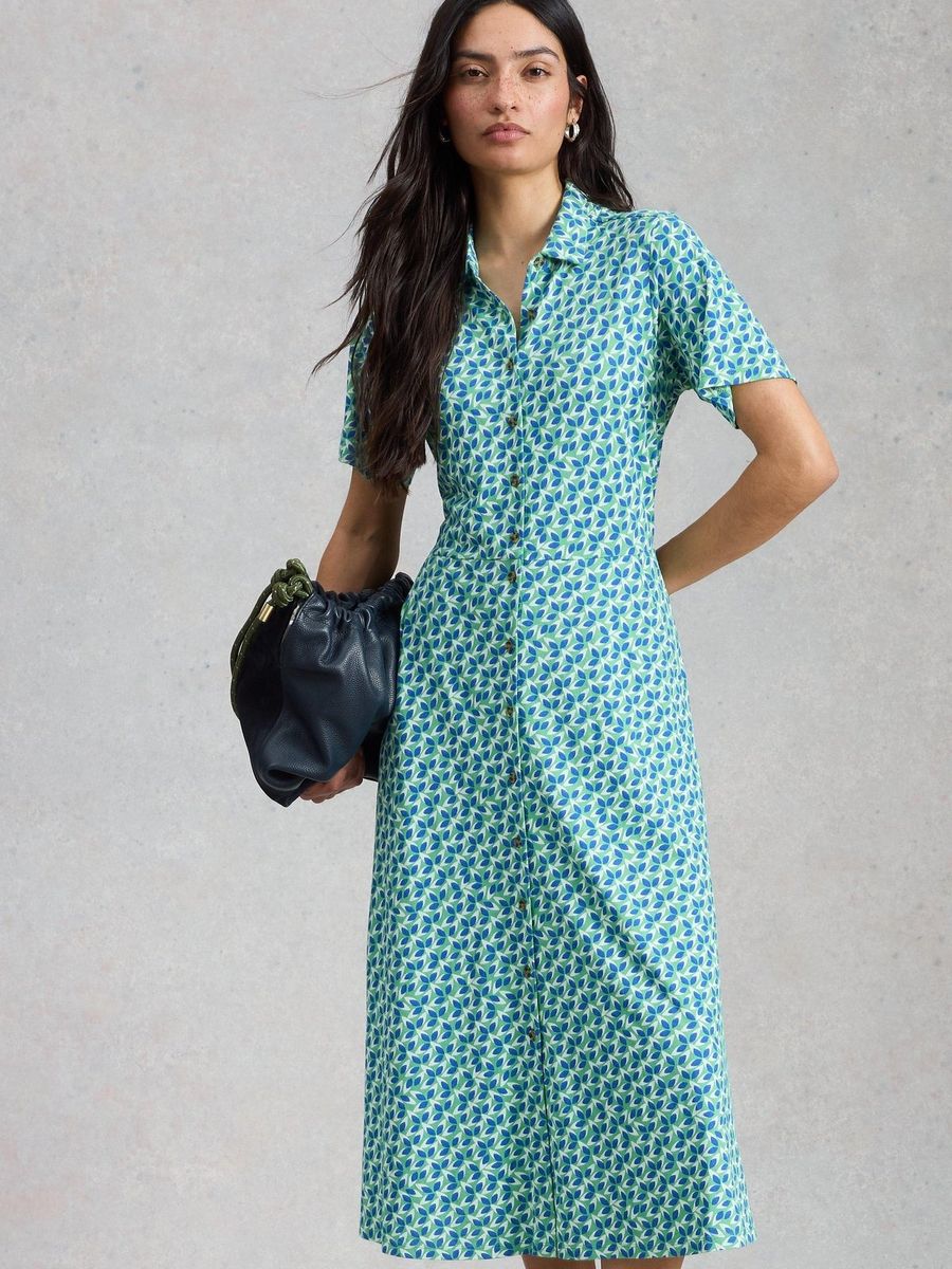 Hemdblusenkleid mit geometrischem Blattmuster
