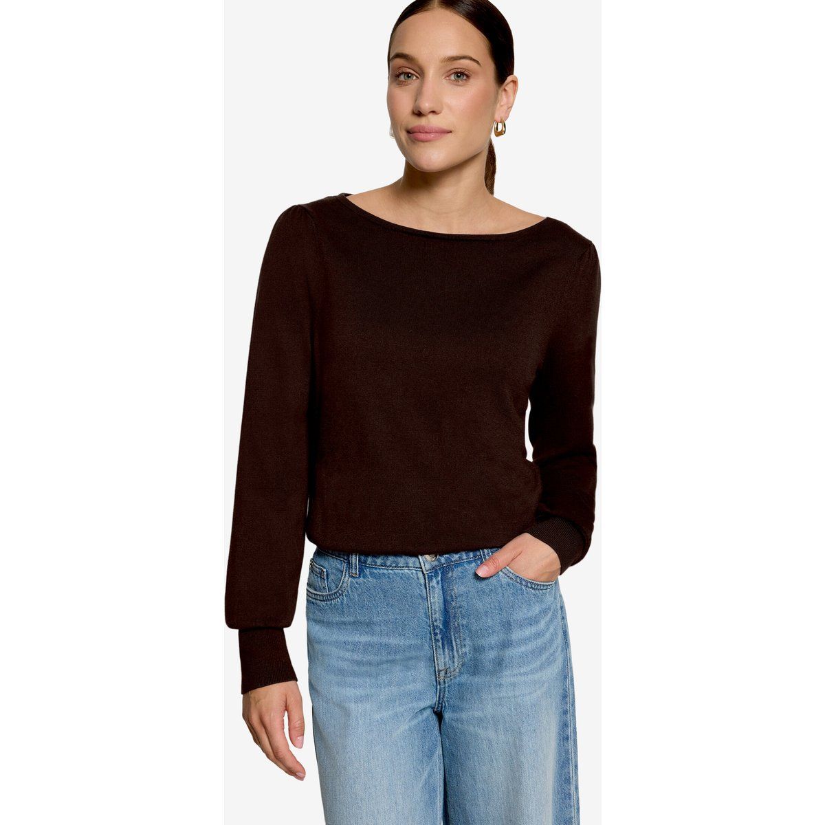 Feinstrickpullover mit U-Boot-Ausschnitt