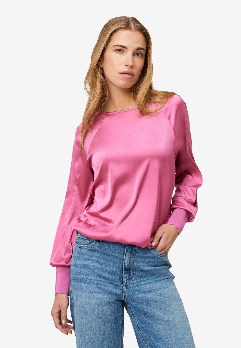 Satinbluse mit Strickbündchen