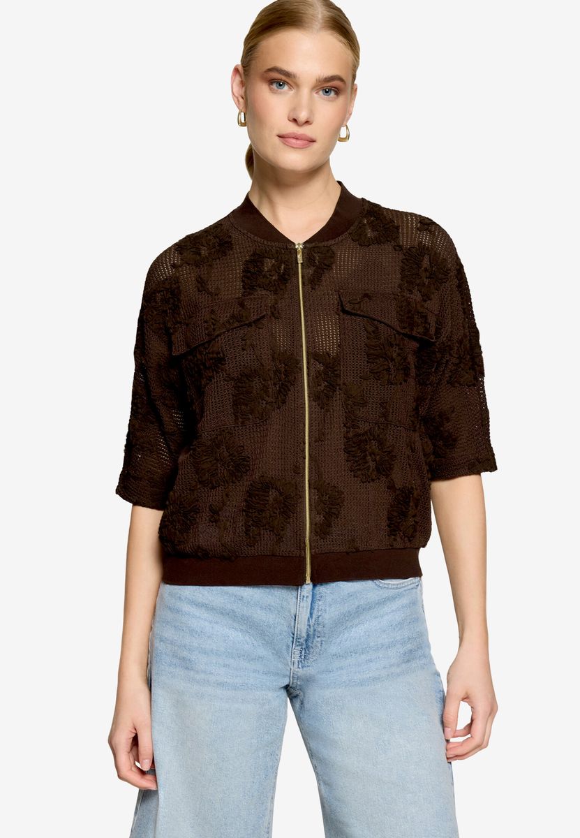 Strukturierter Fledermaus-Zip-Blouson