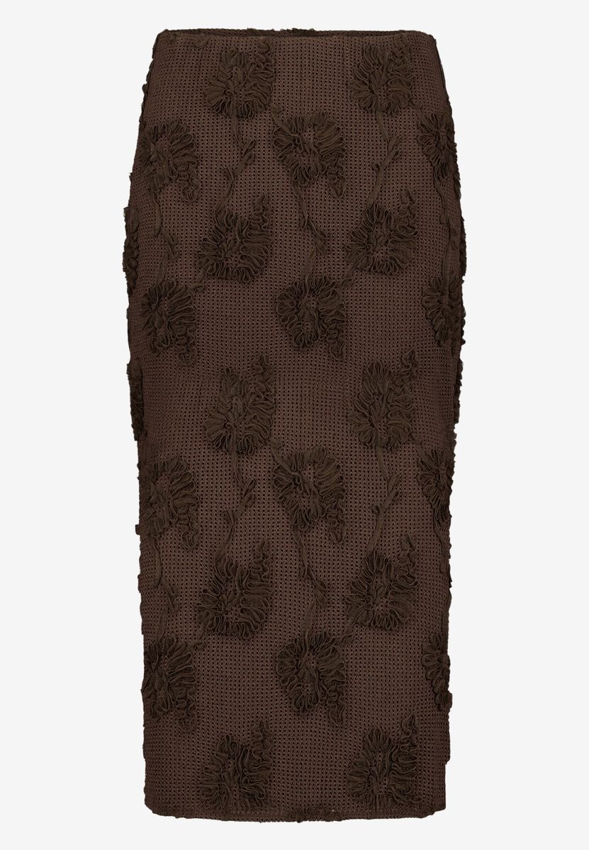 Strukturierter Strick-Midirock mit Blumenmuster