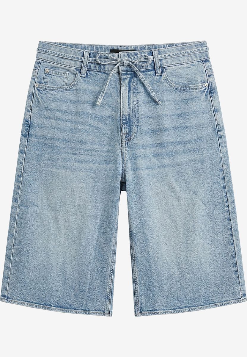 High-Waist Bermuda-Jeansshorts mit Bindeband