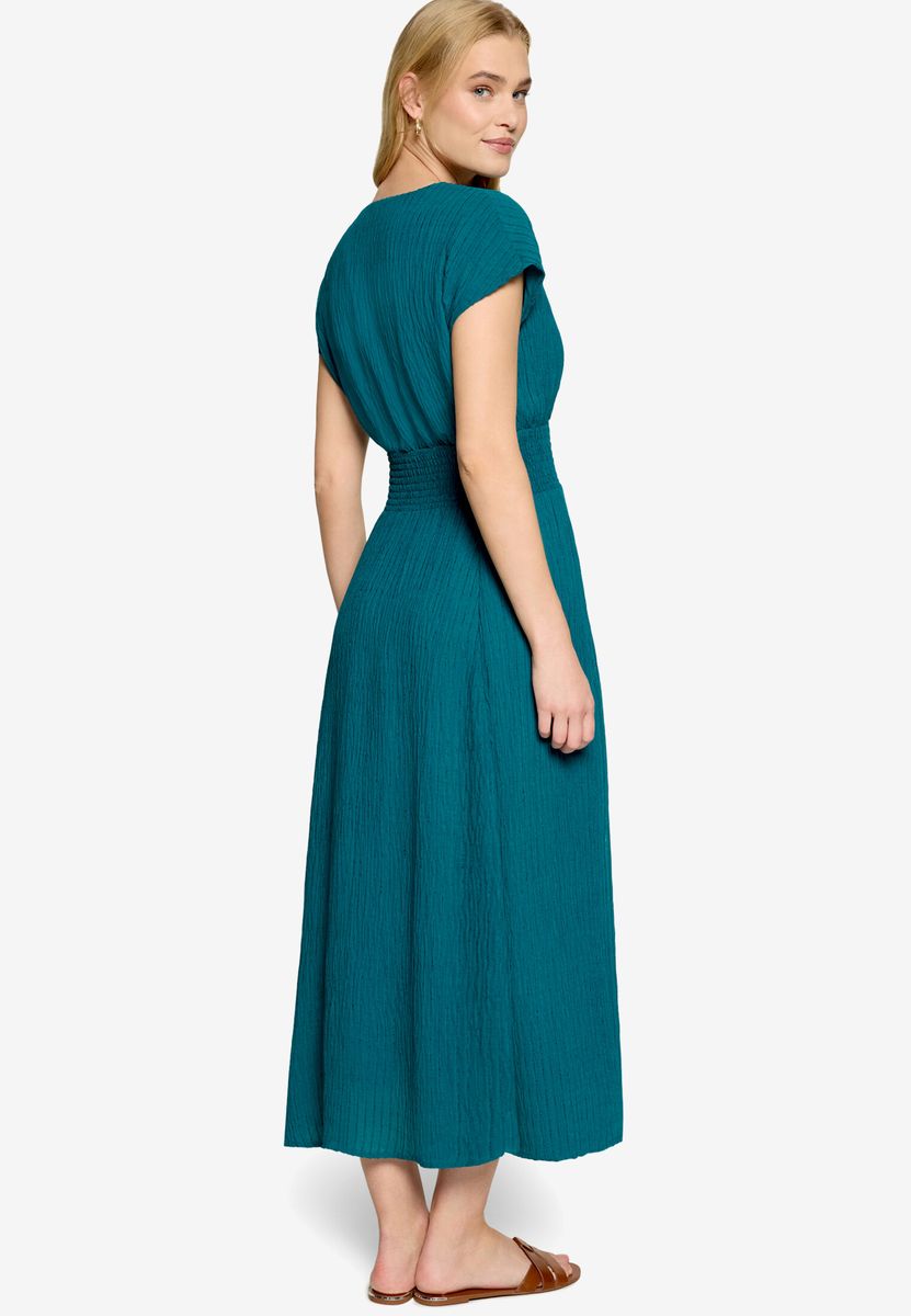 Maxikleid mit Smoktaille und V-Ausschnitt
