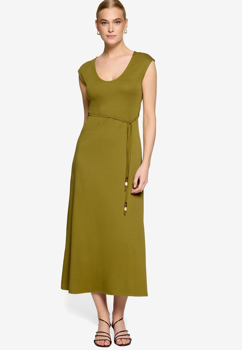 Ärmelloses Jersey-Maxikleid mit Bindegürtel
