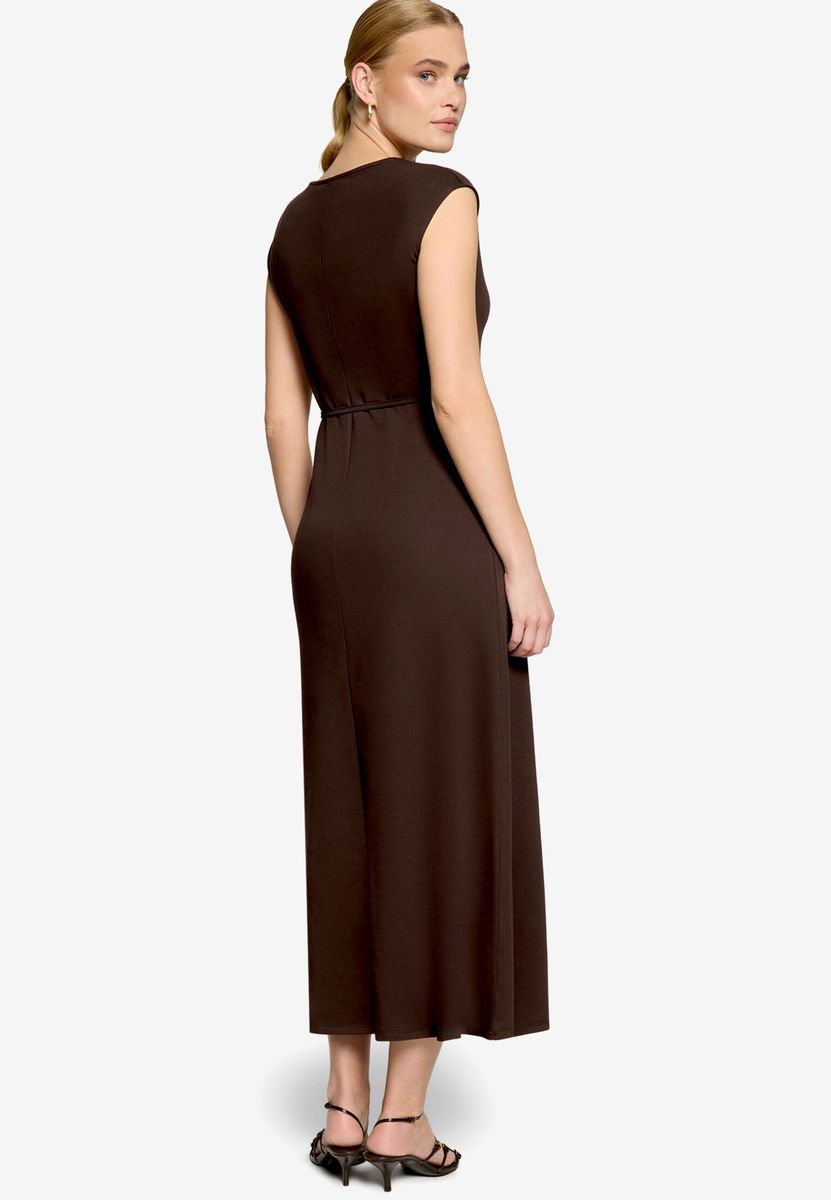 Jersey-Maxikleid mit perlenbesetztem Gürtel